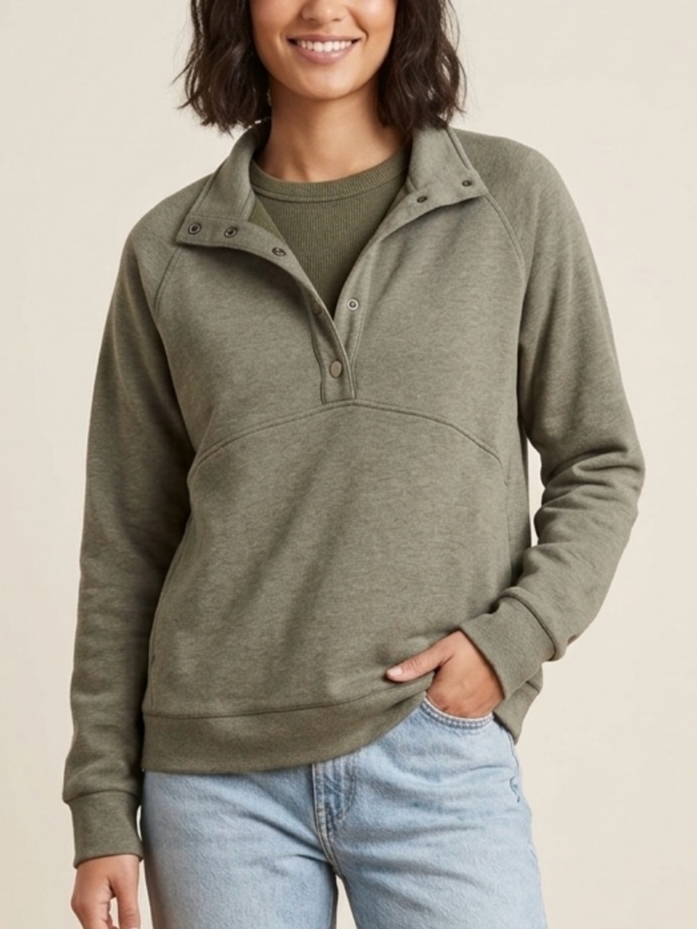 Cable & gauge Olive Green Snap-Front Pullover Sweatshirt size S